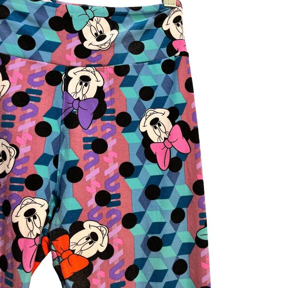 Lularoe Disney One Size Leggings Minnie Mouse Bow Teal Pink Womens - Picture 5 of 5